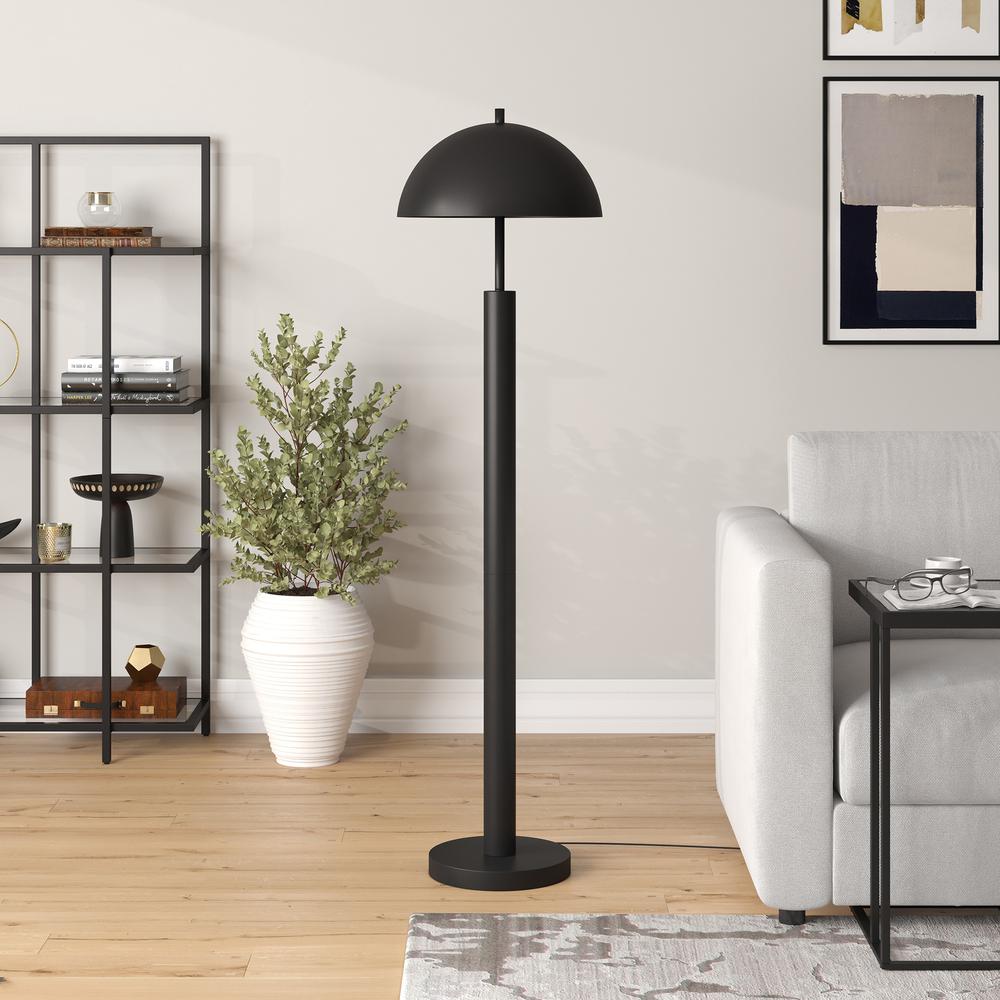 58" Black Traditional Shaped Floor Lamp With Black Dome Shade. Picture 4