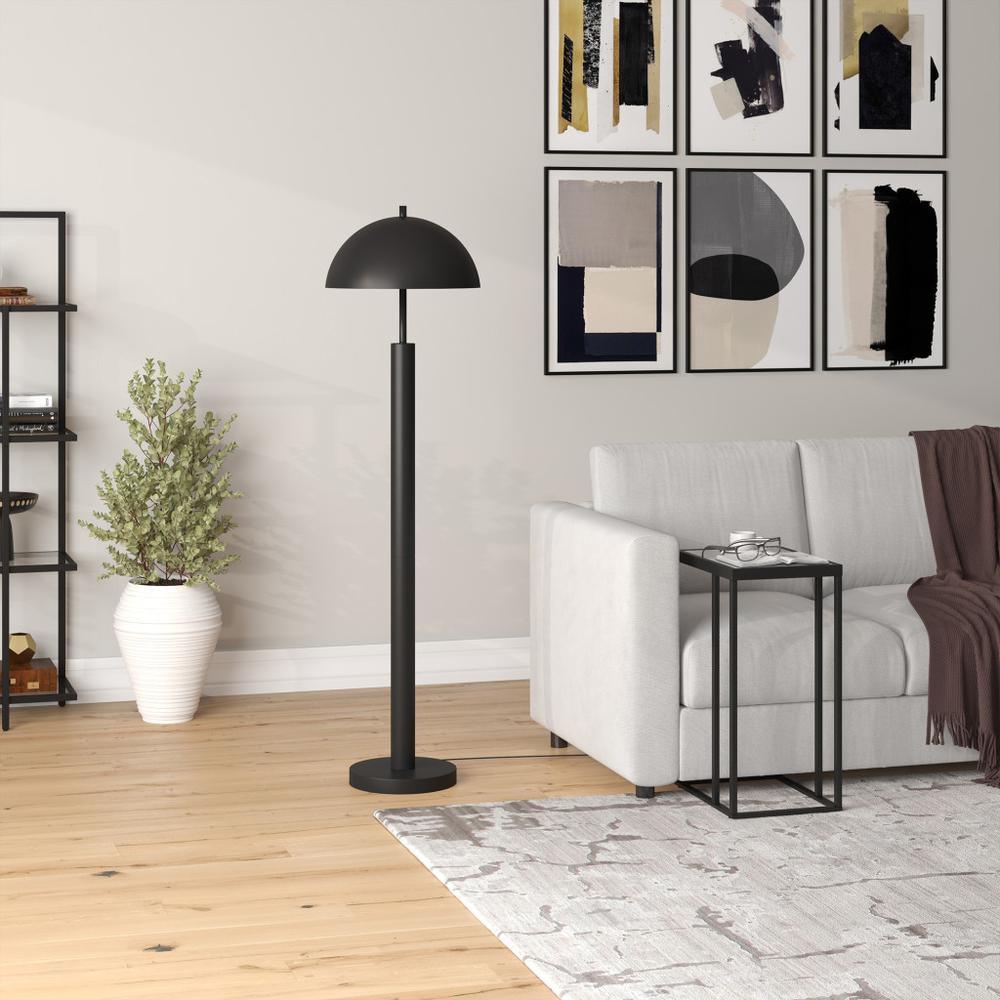 58" Black Traditional Shaped Floor Lamp With Black Dome Shade. Picture 5