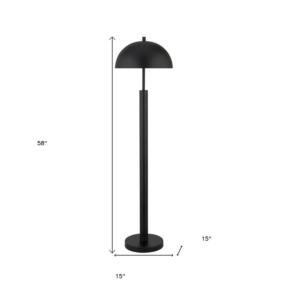 58" Black Traditional Shaped Floor Lamp With Black Dome Shade. Picture 6