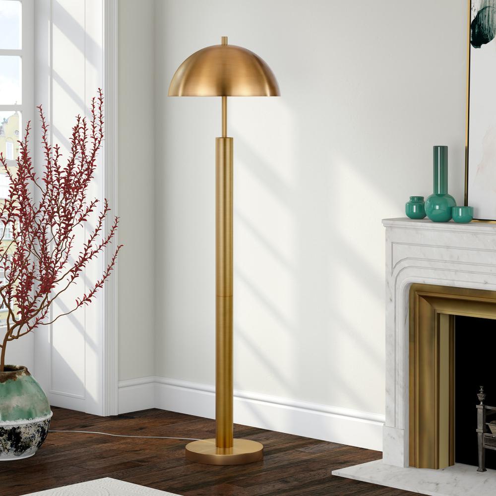 58" Brass Traditional Shaped Floor Lamp With Brass Dome Shade. Picture 4