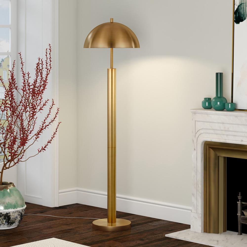58" Brass Traditional Shaped Floor Lamp With Brass Dome Shade. Picture 5