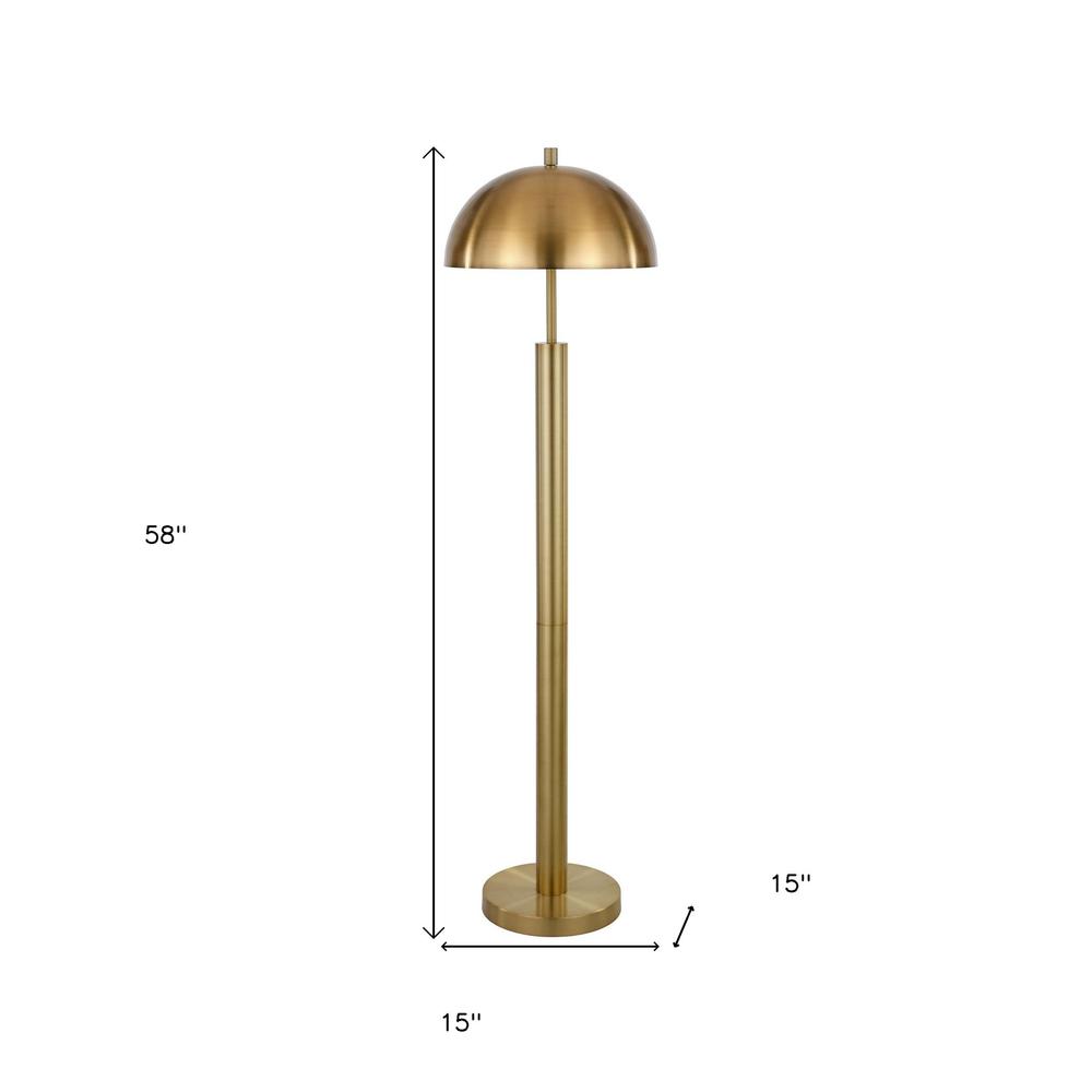 58" Brass Traditional Shaped Floor Lamp With Brass Dome Shade. Picture 6