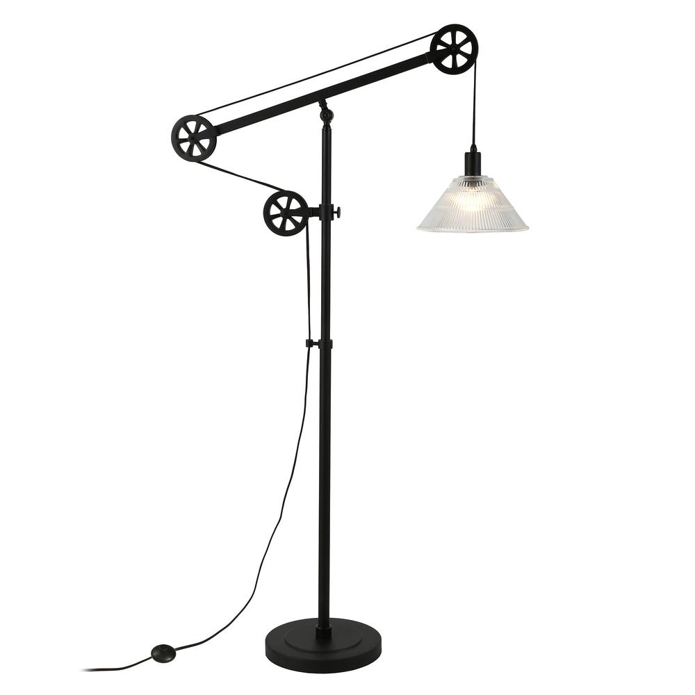 70" Black Reading Floor Lamp With Clear Transparent Glass Cone Shade. Picture 2