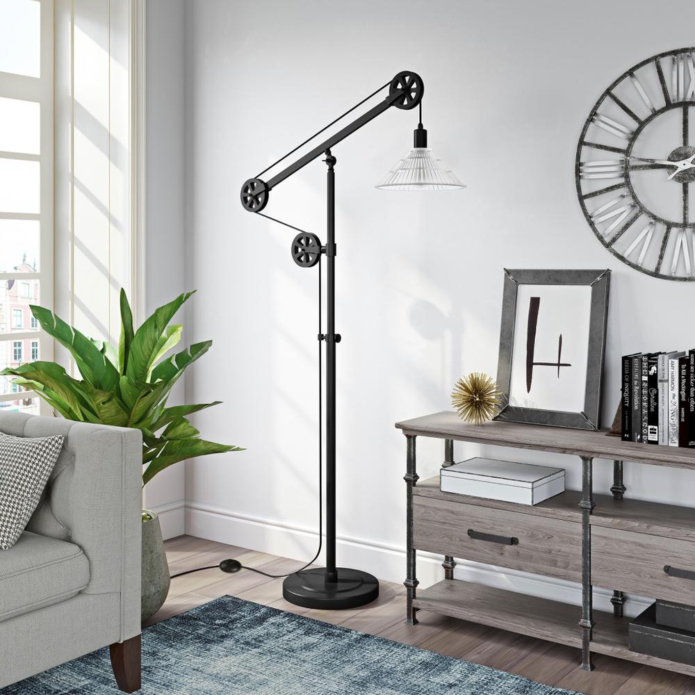70" Black Reading Floor Lamp With Clear Transparent Glass Cone Shade. Picture 5