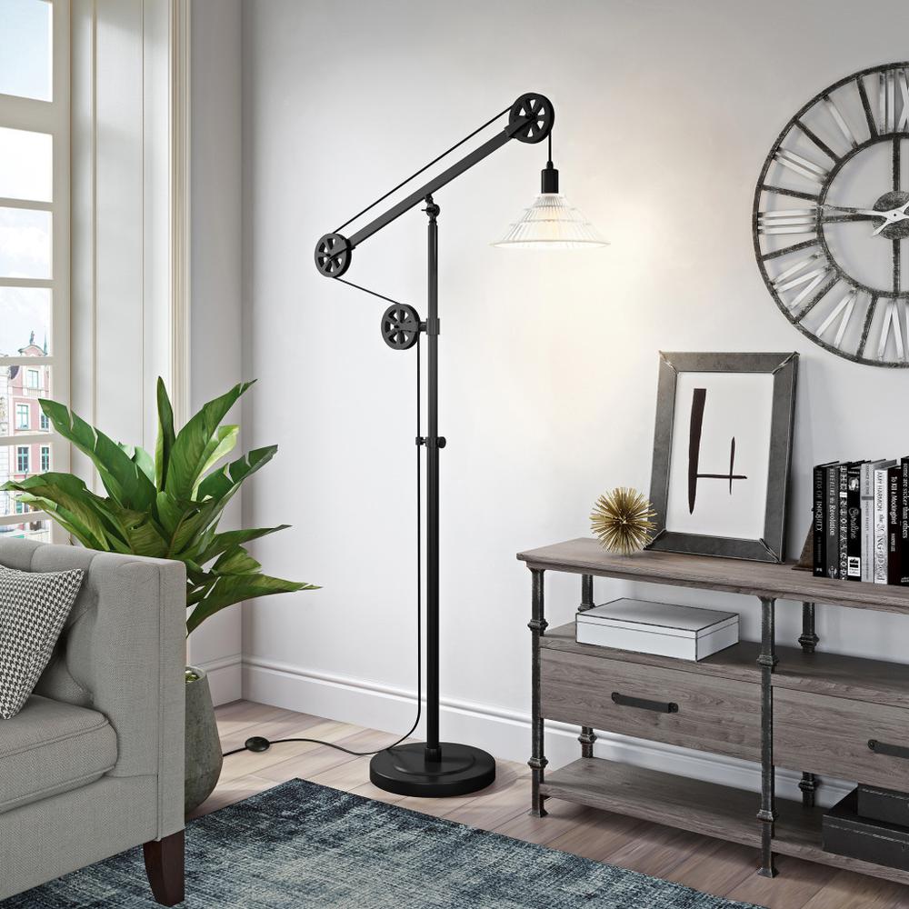 70" Black Reading Floor Lamp With Clear Transparent Glass Cone Shade. Picture 6