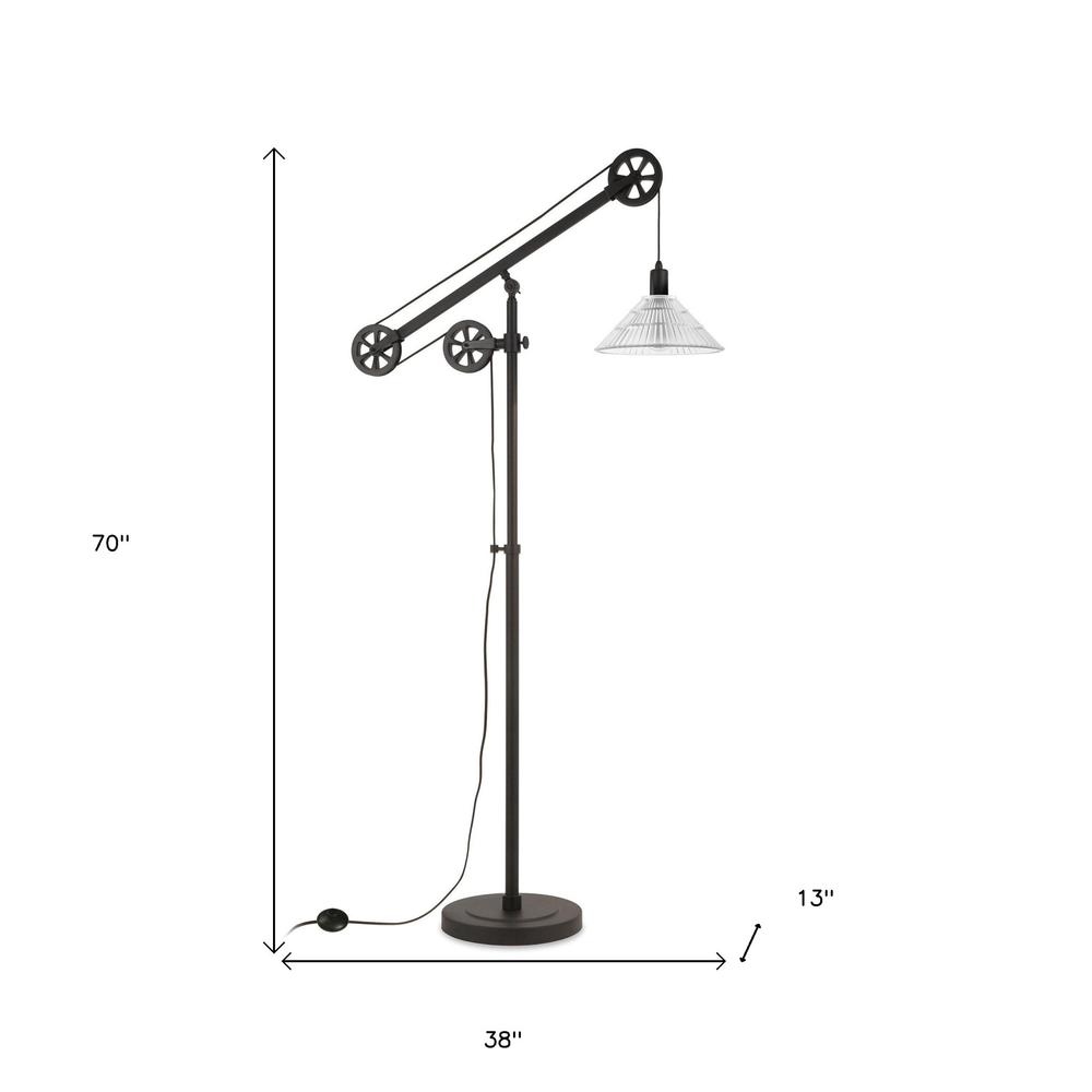 70" Black Reading Floor Lamp With Clear Transparent Glass Cone Shade. Picture 7
