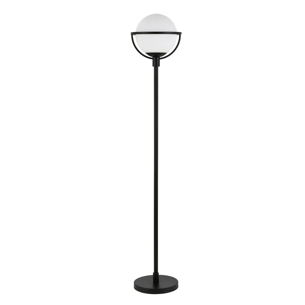 68" Black Novelty Floor Lamp With White Frosted Glass Globe Shade. Picture 1
