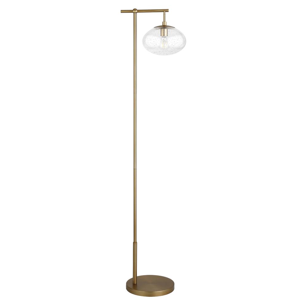 68" Brass Reading Floor Lamp With Clear Seeded Glass Globe Shade. Picture 1