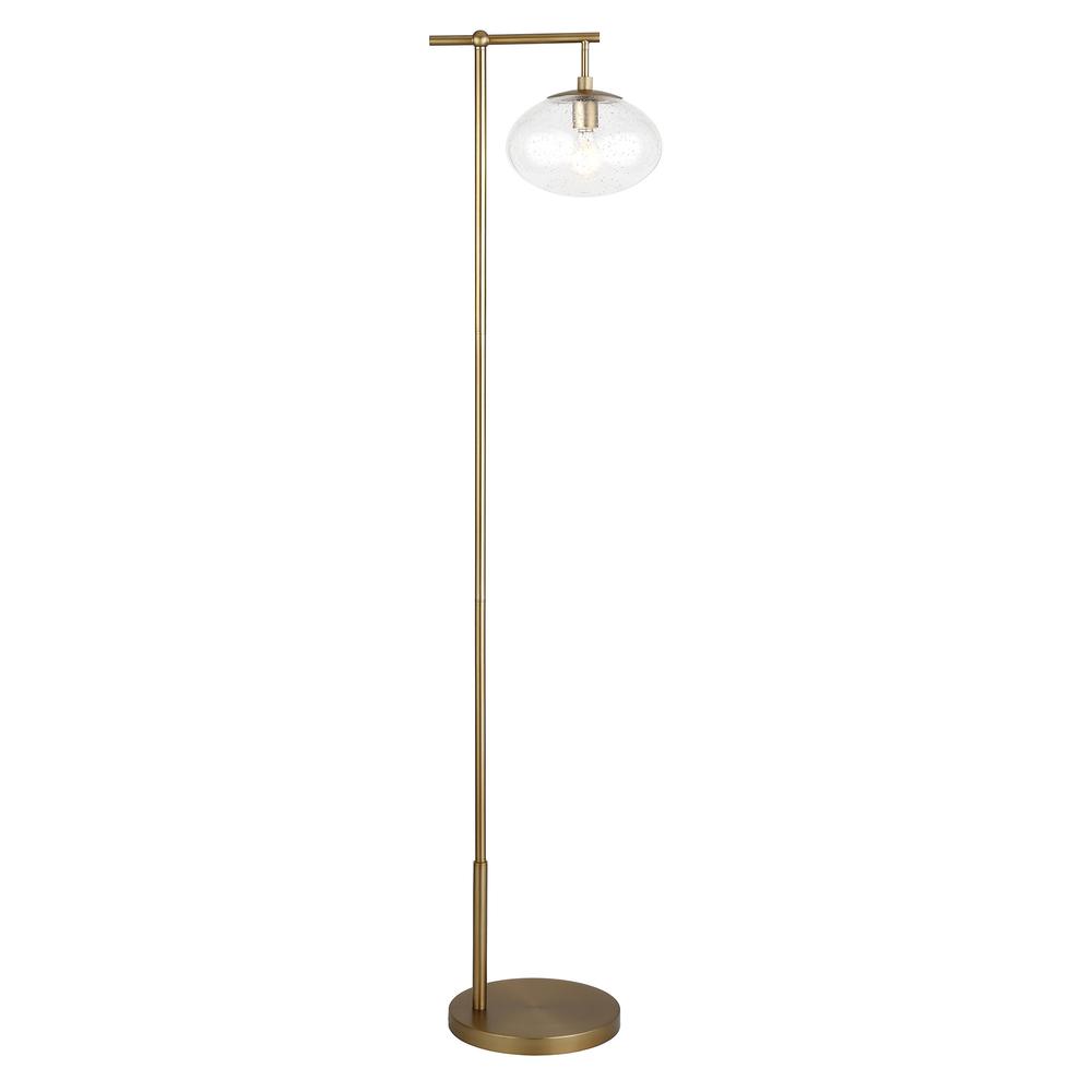 68" Brass Reading Floor Lamp With Clear Seeded Glass Globe Shade. Picture 2