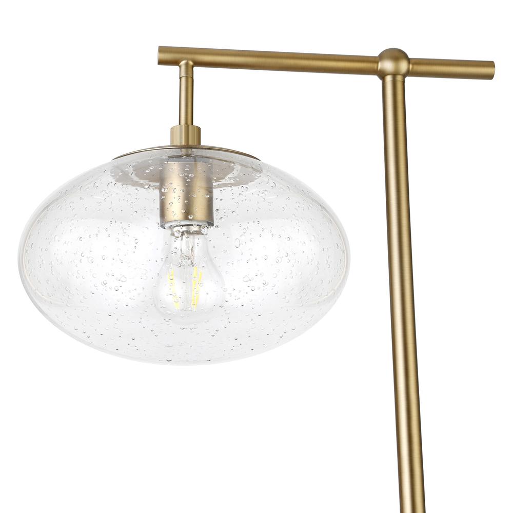 68" Brass Reading Floor Lamp With Clear Seeded Glass Globe Shade. Picture 4