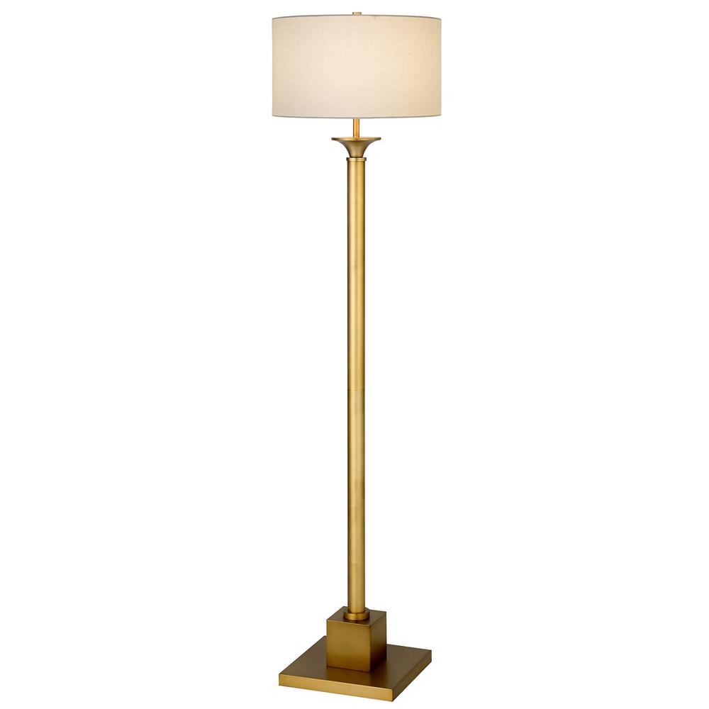 65" Brass Traditional Shaped Floor Lamp With White Frosted Glass Drum Shade. Picture 2