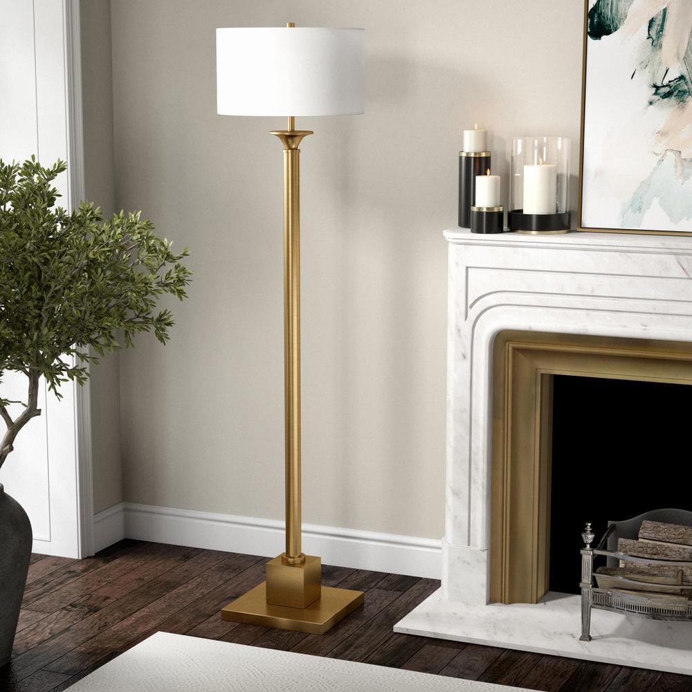 65" Brass Traditional Shaped Floor Lamp With White Frosted Glass Drum Shade. Picture 4