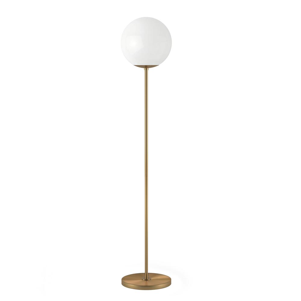 62" Brass Novelty Floor Lamp With White Frosted Glass Globe Shade. Picture 1