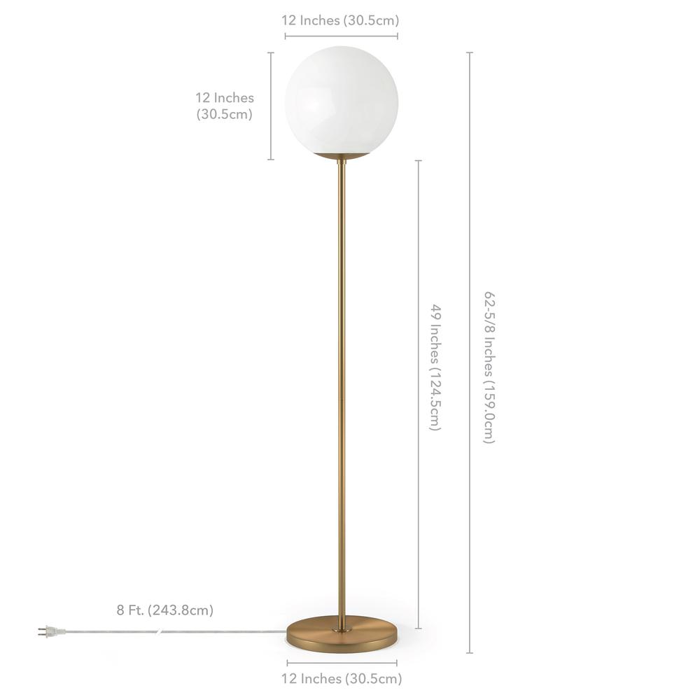 62" Brass Novelty Floor Lamp With White Frosted Glass Globe Shade. Picture 7