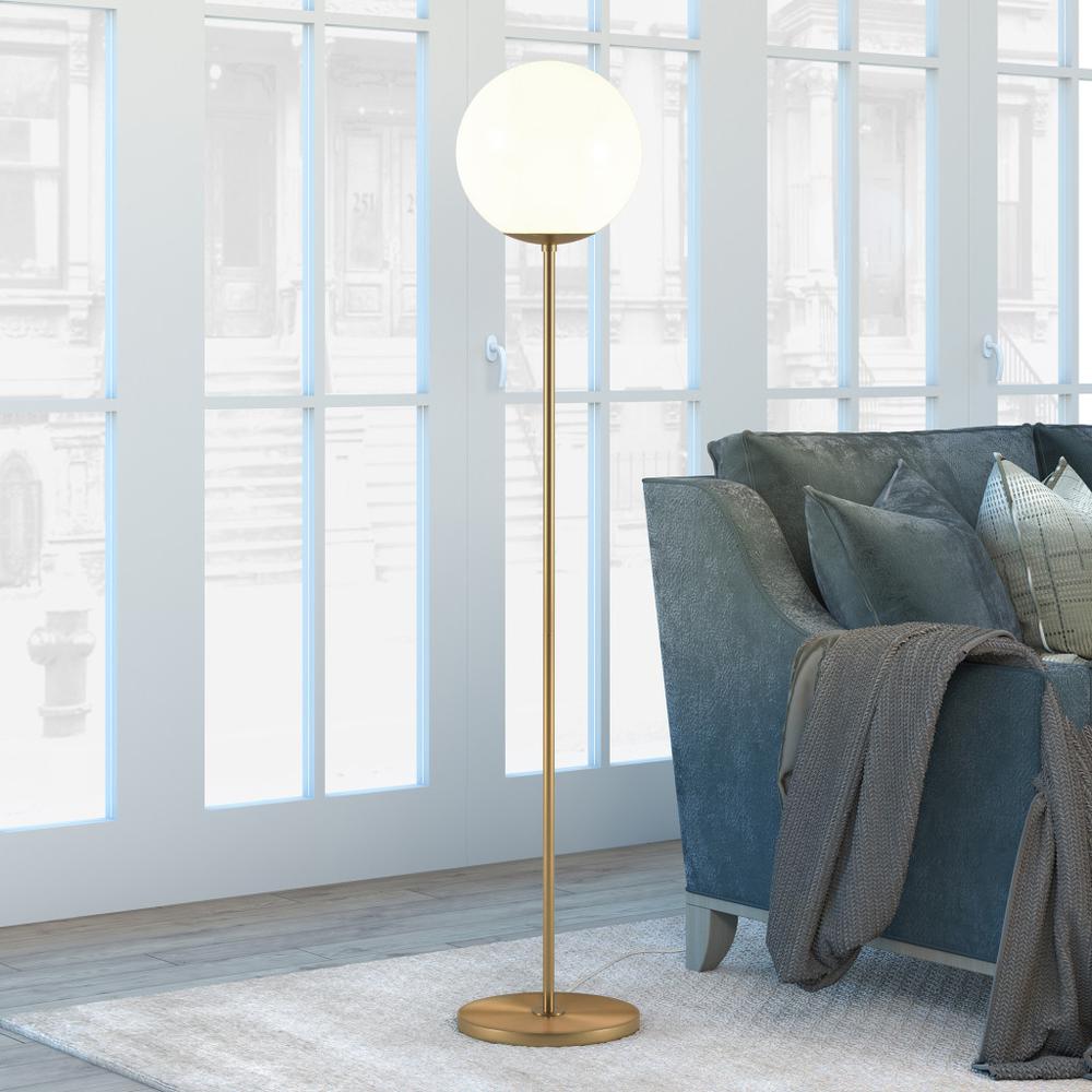 62" Brass Novelty Floor Lamp With White Frosted Glass Globe Shade. Picture 5