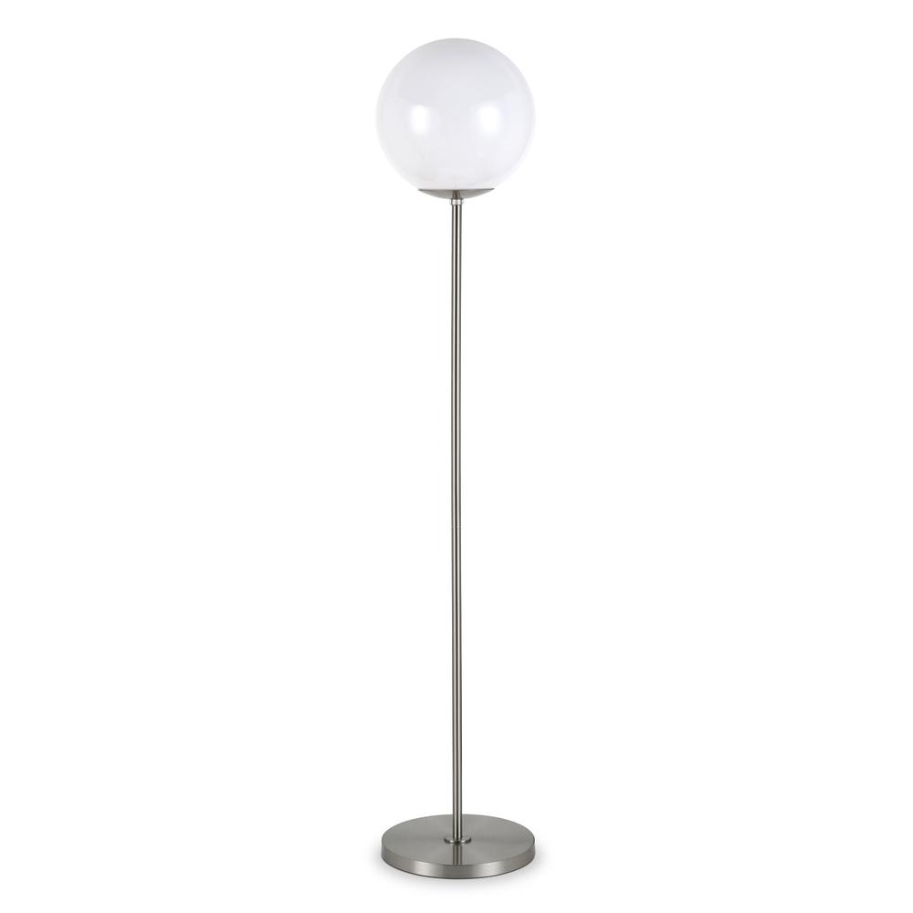 62" Nickel Novelty Floor Lamp With White No Pattern Frosted Glass Globe Shade. Picture 1
