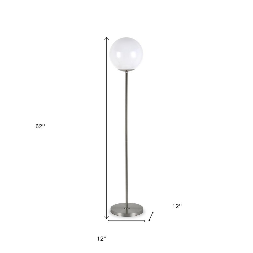 62" Nickel Novelty Floor Lamp With White No Pattern Frosted Glass Globe Shade. Picture 7