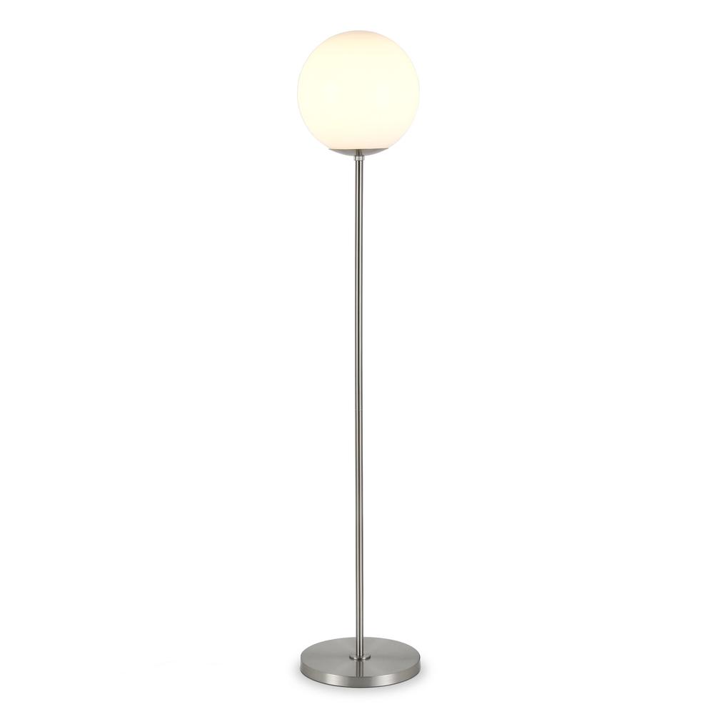 62" Nickel Novelty Floor Lamp With White No Pattern Frosted Glass Globe Shade. Picture 2