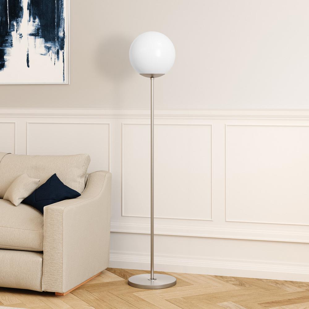 62" Nickel Novelty Floor Lamp With White No Pattern Frosted Glass Globe Shade. Picture 5