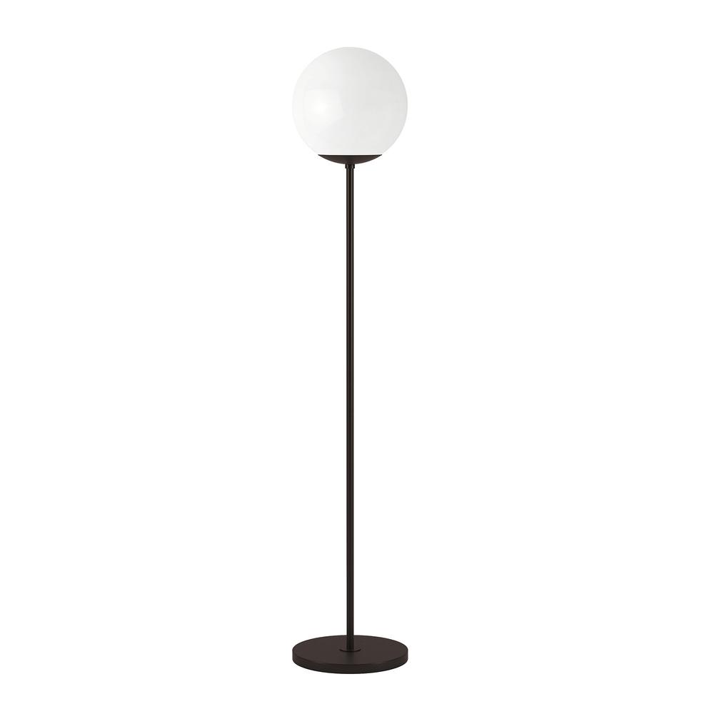 62" Black Novelty Floor Lamp With White Frosted Glass Globe Shade. Picture 1