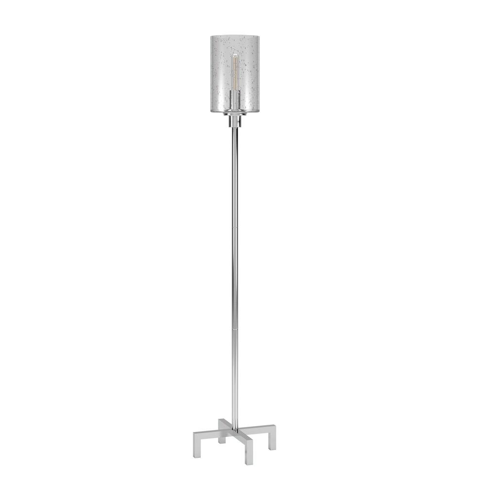 66" Nickel Torchiere Floor Lamp With Clear Transparent Glass Drum Shade. Picture 1