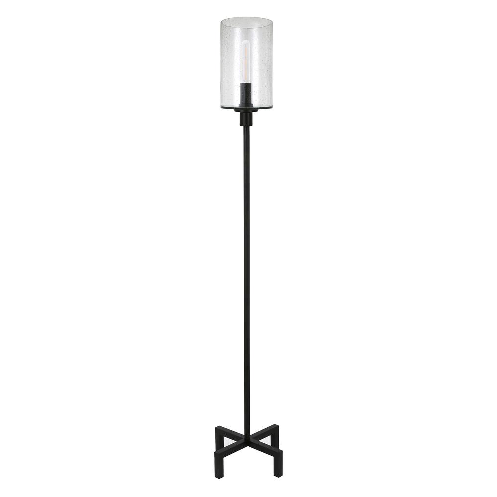 66" Black Torchiere Floor Lamp With Clear Seeded Glass Drum Shade. Picture 1