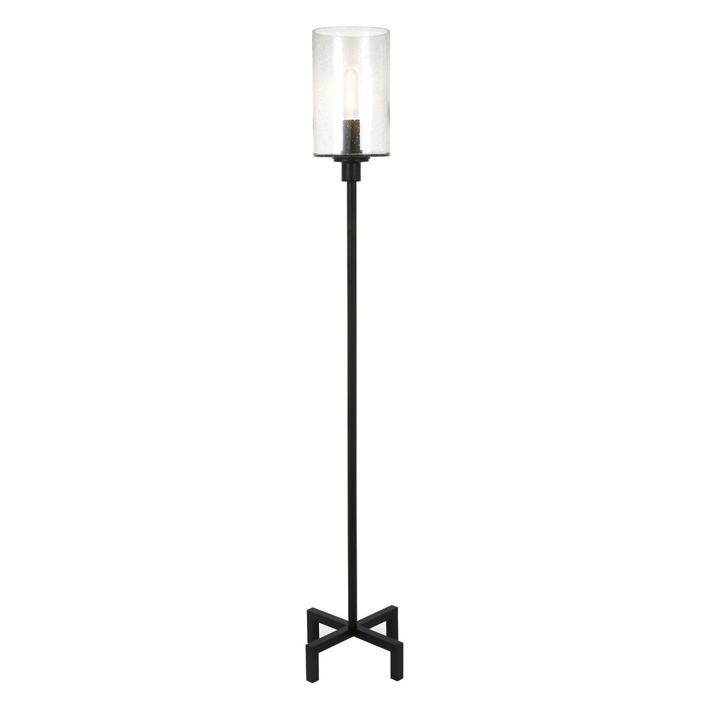 66" Black Torchiere Floor Lamp With Clear Seeded Glass Drum Shade. Picture 2