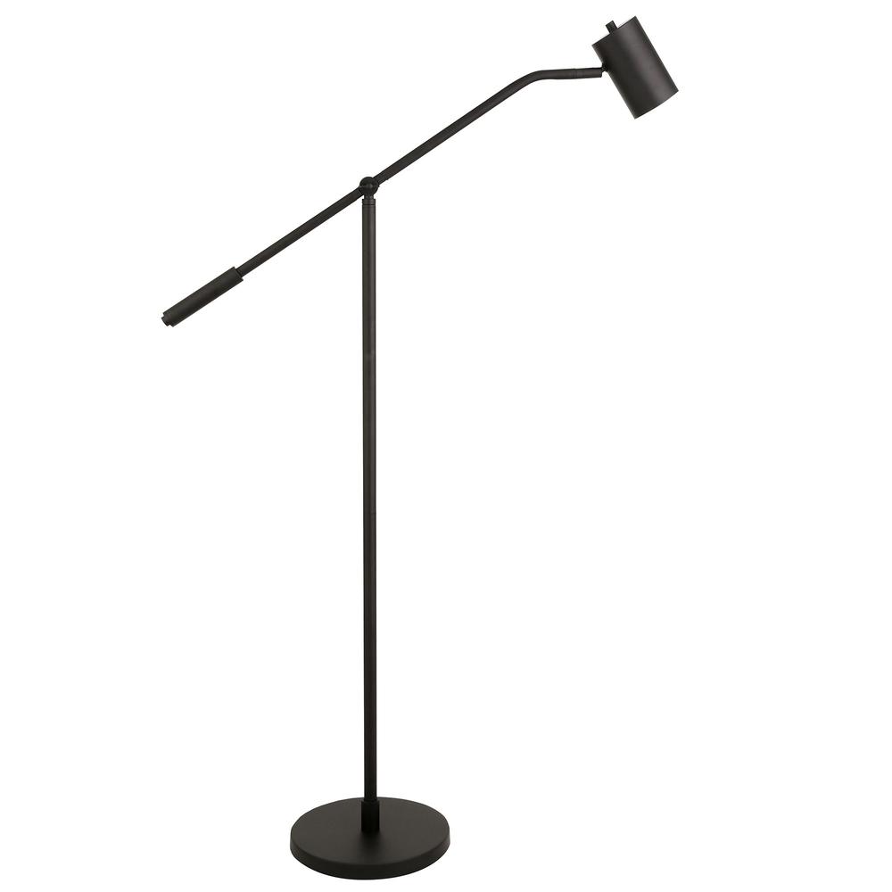 60" Black Swing Arm Floor Lamp With Black Drum Shade. Picture 1