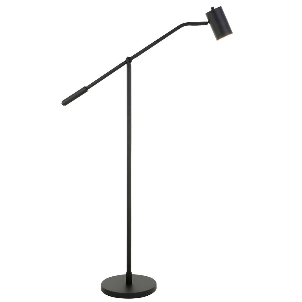 60" Black Swing Arm Floor Lamp With Black Drum Shade. Picture 2