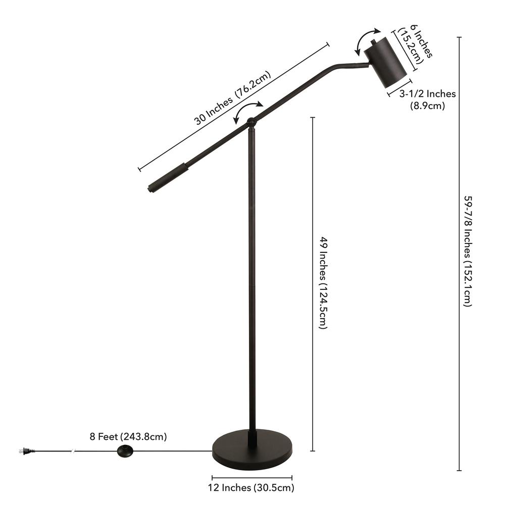60" Black Swing Arm Floor Lamp With Black Drum Shade. Picture 7