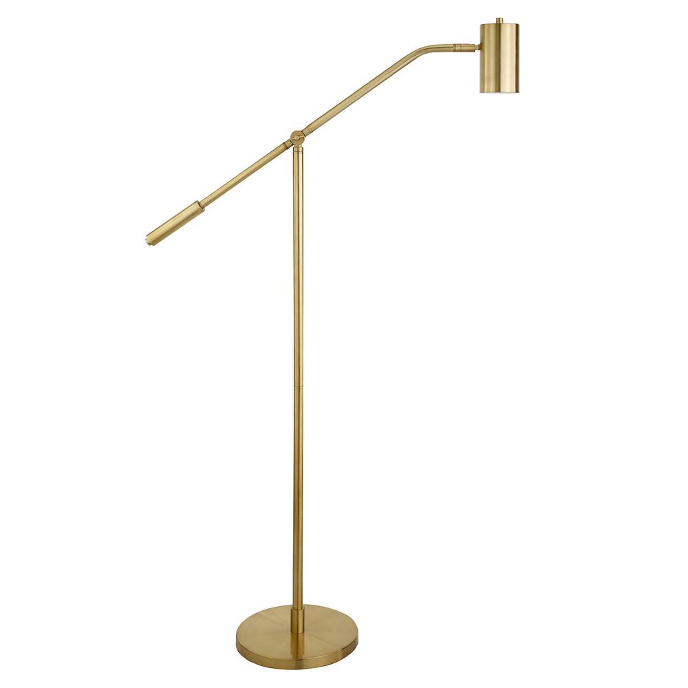60" Brass Swing Arm Floor Lamp With Brass Drum Shade. Picture 1