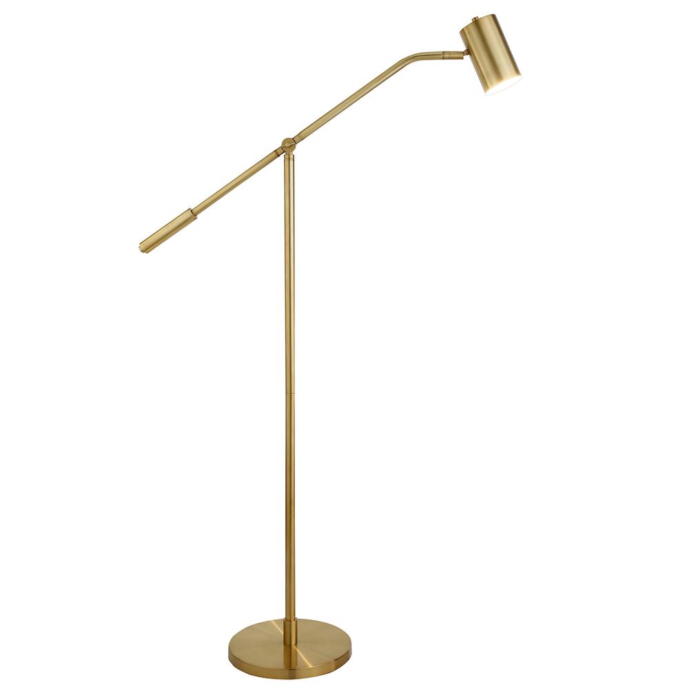 60" Brass Swing Arm Floor Lamp With Brass Drum Shade. Picture 3
