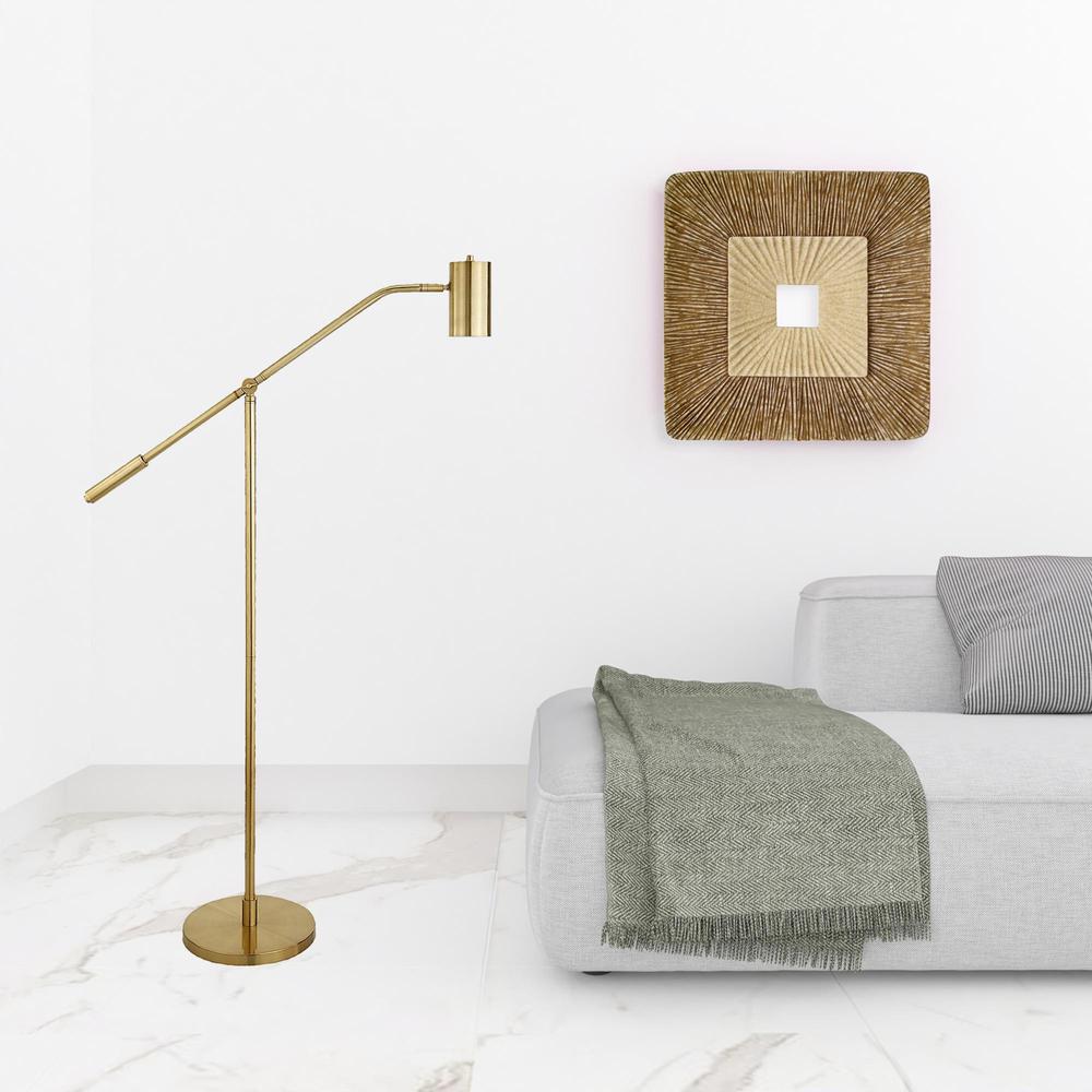 60" Brass Swing Arm Floor Lamp With Brass Drum Shade. Picture 4