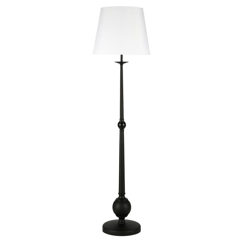 68" Black Traditional Shaped Floor Lamp With White Frosted Glass Drum Shade. Picture 1