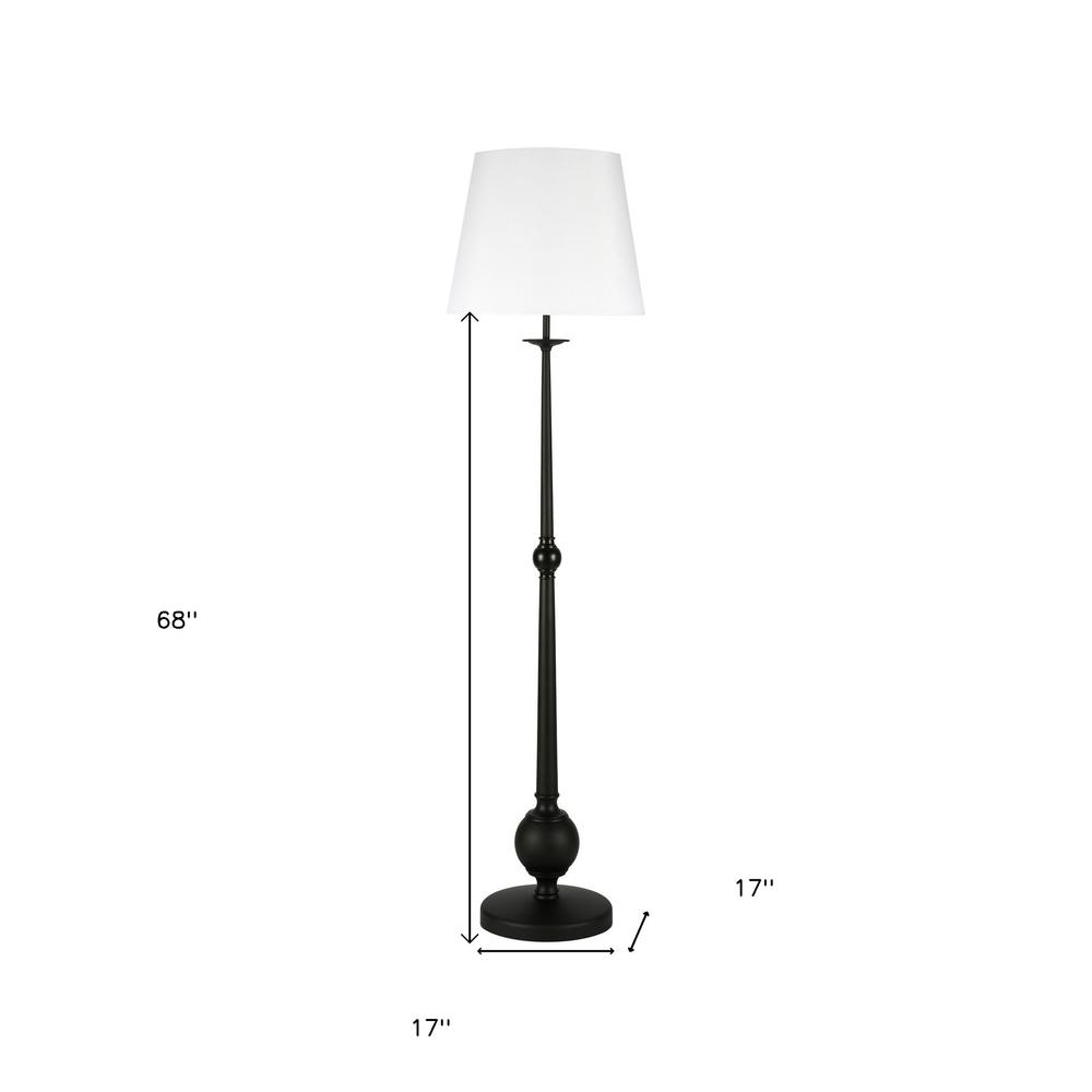 68" Black Traditional Shaped Floor Lamp With White Frosted Glass Drum Shade. Picture 7