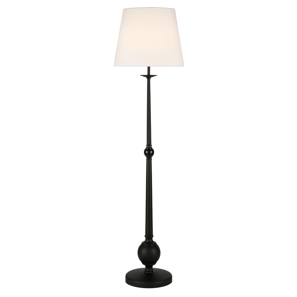 68" Black Traditional Shaped Floor Lamp With White Frosted Glass Drum Shade. Picture 2