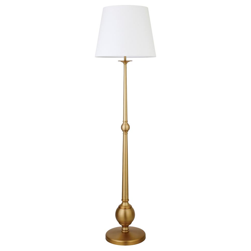 68" Brass Traditional Shaped Floor Lamp With White Frosted Glass Drum Shade. Picture 1
