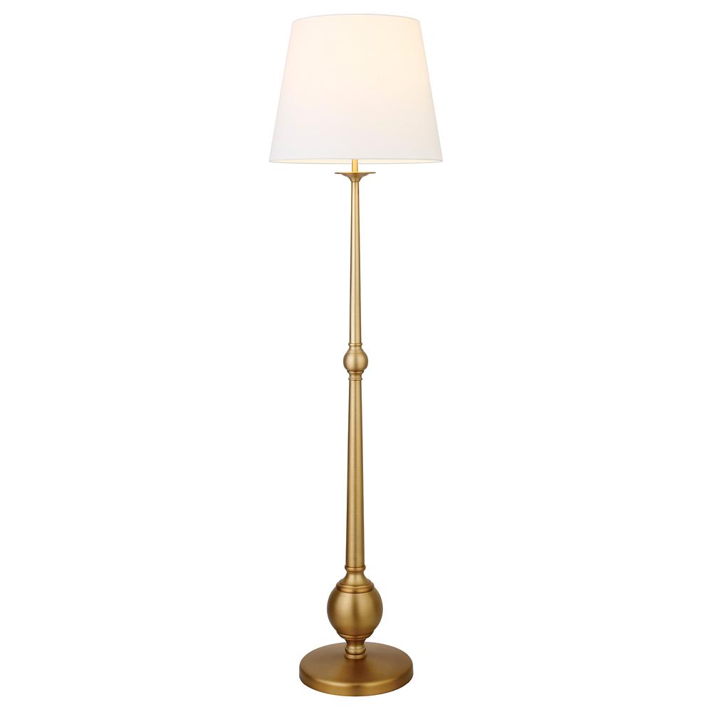 68" Brass Traditional Shaped Floor Lamp With White Frosted Glass Drum Shade. Picture 3