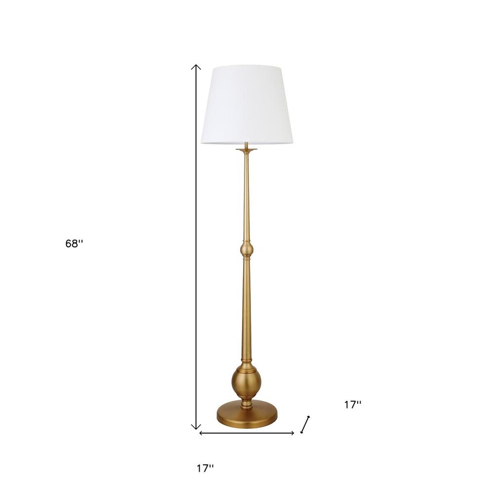 68" Brass Traditional Shaped Floor Lamp With White Frosted Glass Drum Shade. Picture 7