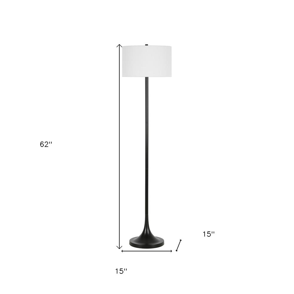 62" Black Traditional Shaped Floor Lamp With White Frosted Glass Drum Shade. Picture 8