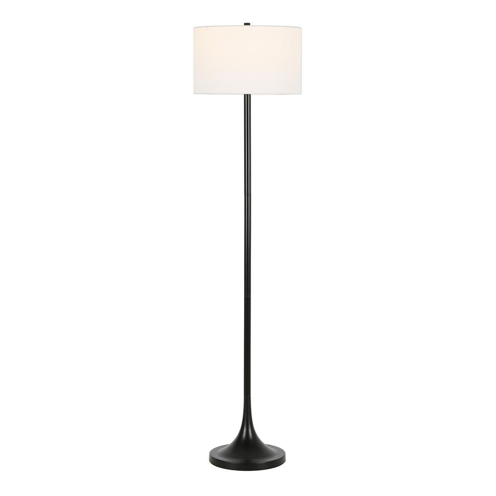 62" Black Traditional Shaped Floor Lamp With White Frosted Glass Drum Shade. Picture 3
