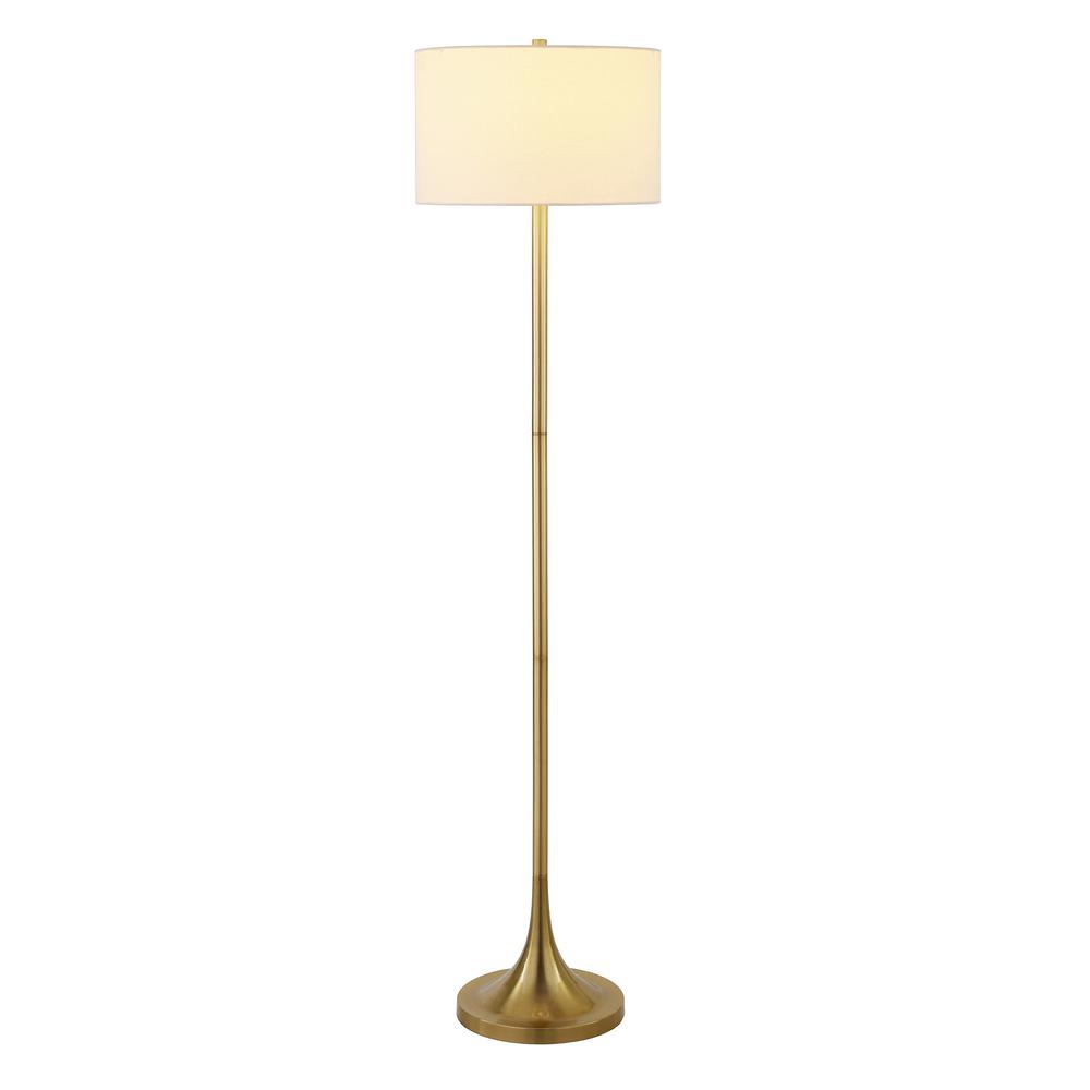 62" Brass Traditional Shaped Floor Lamp With White Frosted Glass Drum Shade. Picture 2