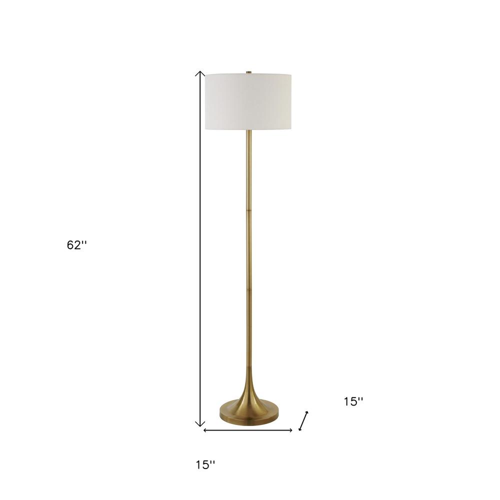 62" Brass Traditional Shaped Floor Lamp With White Frosted Glass Drum Shade. Picture 6