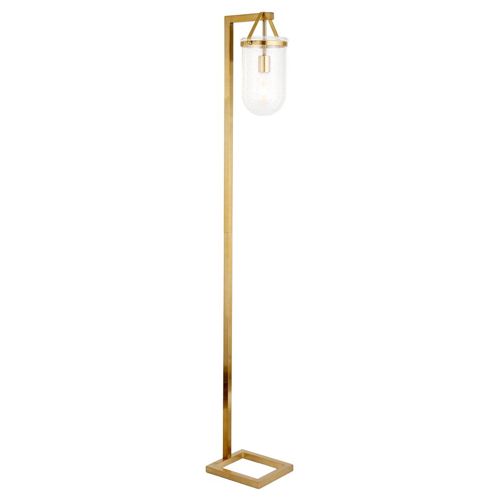 68" Brass Arched Floor Lamp With Clear Seeded Glass Dome Shade. Picture 2