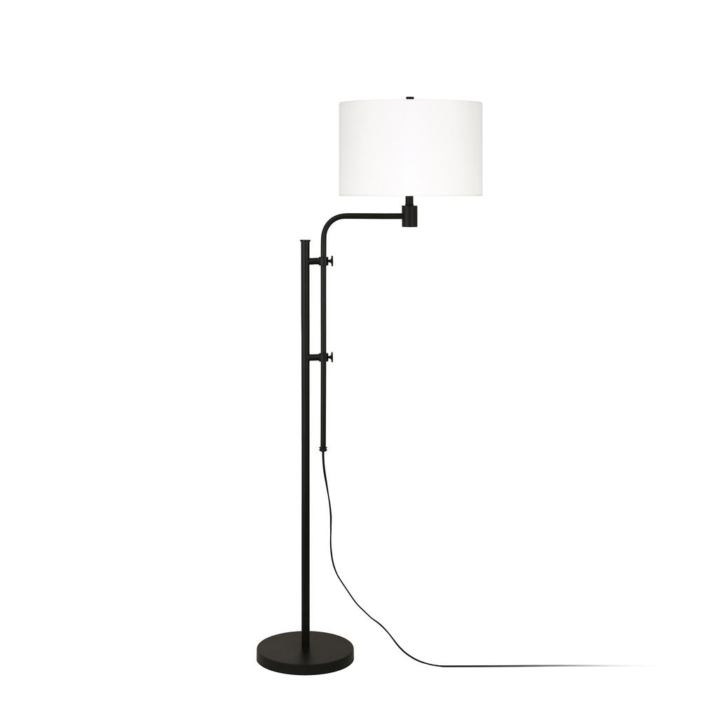 71" Black Adjustable Floor Lamp With White Frosted Glass Drum Shade. Picture 1