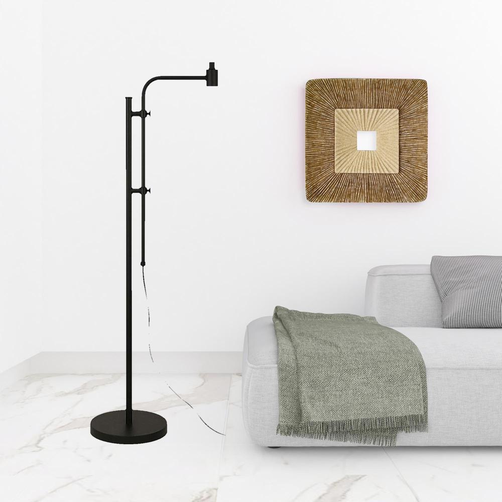 71" Black Adjustable Floor Lamp With White Frosted Glass Drum Shade. Picture 3