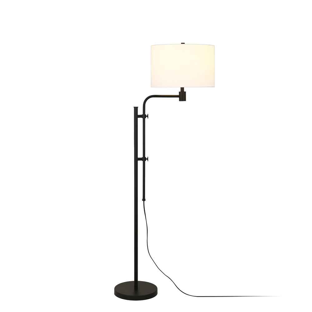 71" Black Adjustable Floor Lamp With White Frosted Glass Drum Shade. Picture 2