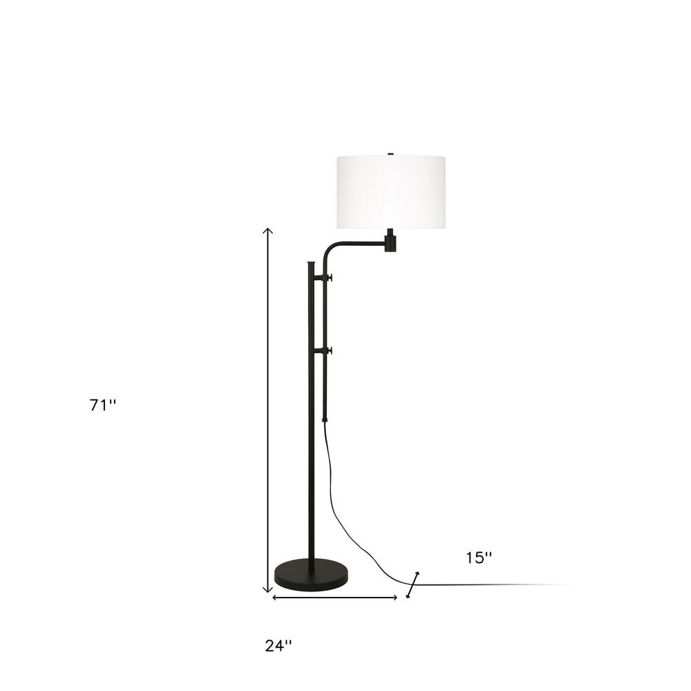 71" Black Adjustable Floor Lamp With White Frosted Glass Drum Shade. Picture 6