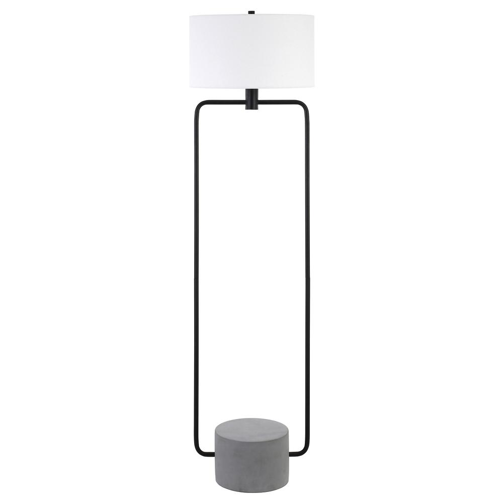 63" Black Column Floor Lamp With White Frosted Glass Drum Shade. Picture 1