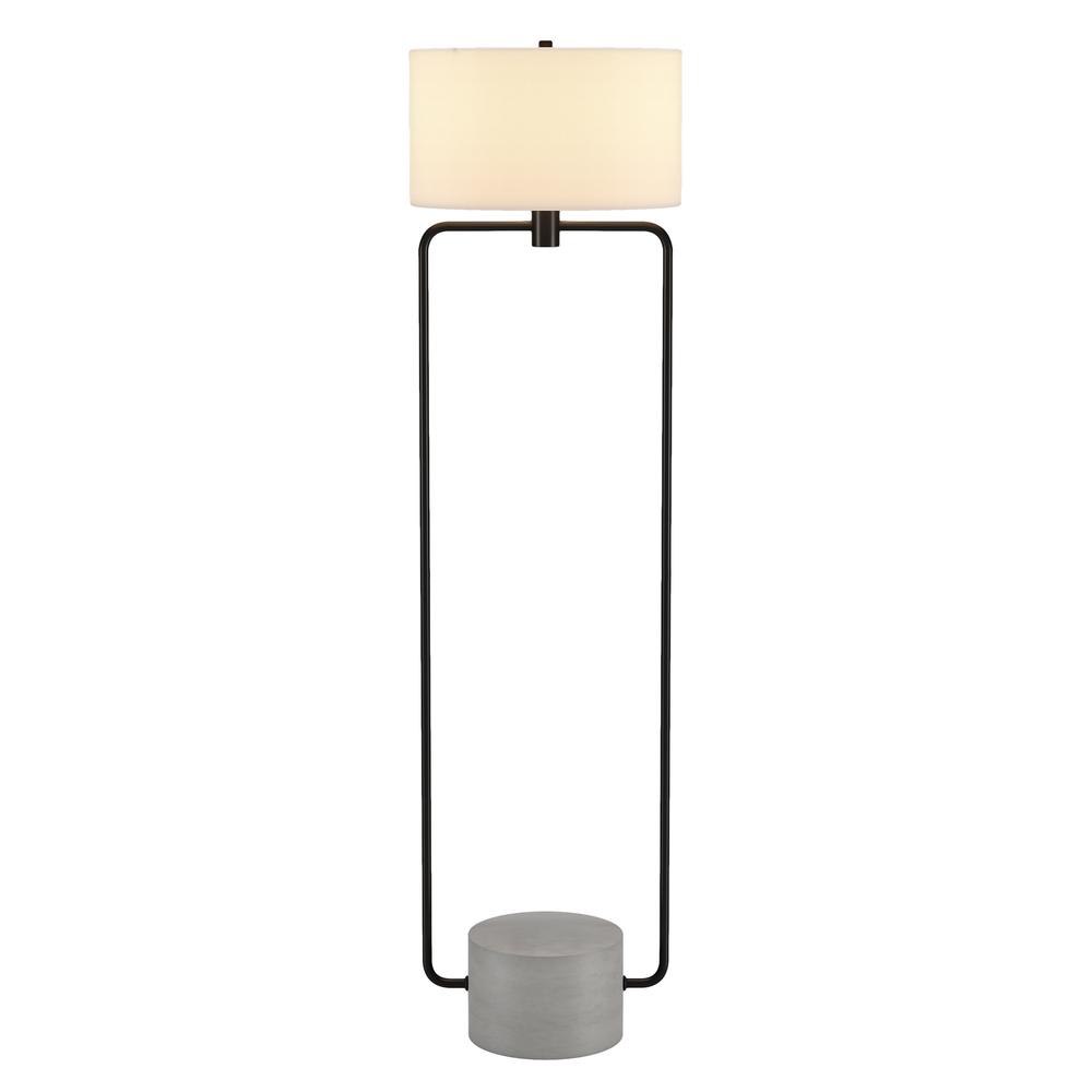 63" Black Column Floor Lamp With White Frosted Glass Drum Shade. Picture 2